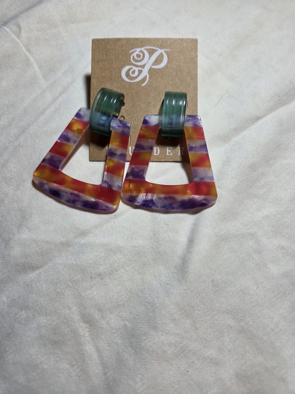 Plunder Multicolor Striped Triangle Drop Earrings with Teal Studs